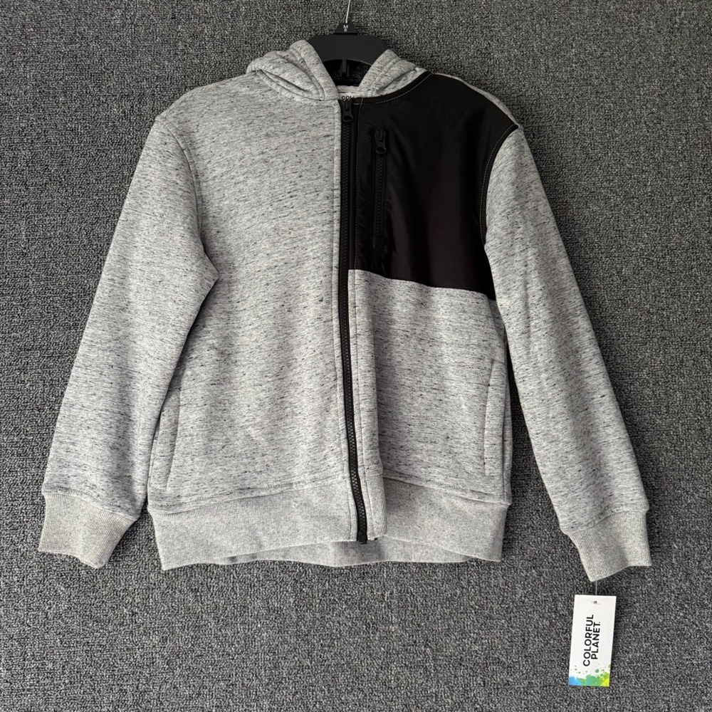 NWT Boys‎ 8 Full Zip Hoodie Grey Black Sherpa Lined Gorpcore Kidcore Sporty Fall